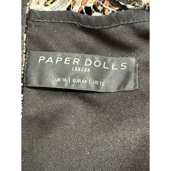 Paper Dolls London Black Green Orange Crochet Lace Pencil Midi Dress Size 12 - Picture 9 of 13